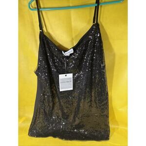 Hanna Nikole Tank Top Black Women's Size 24W Sequin Glitter Shimmer Sparkle AA3